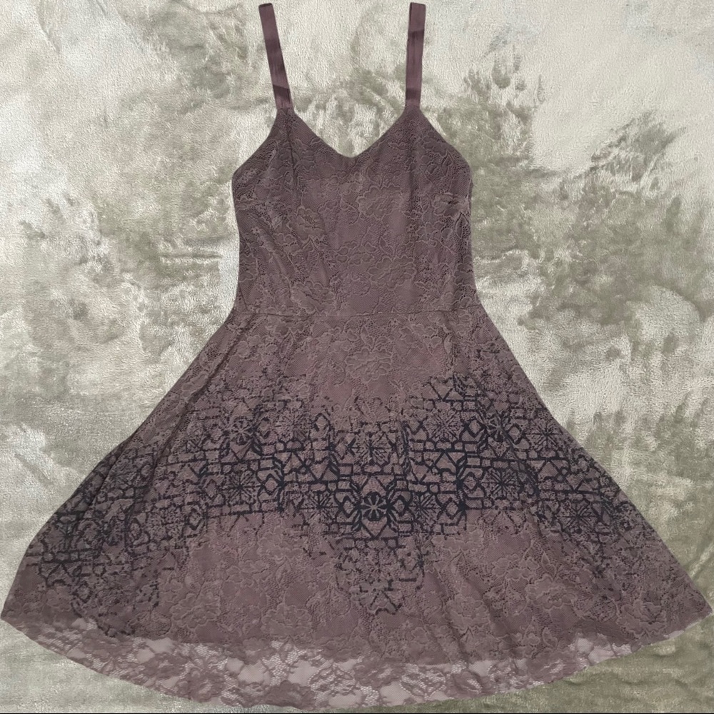 Free People Flocked Lace Ombre Pattern Spaghetti Strap Fit & Flare Dress Size Sm